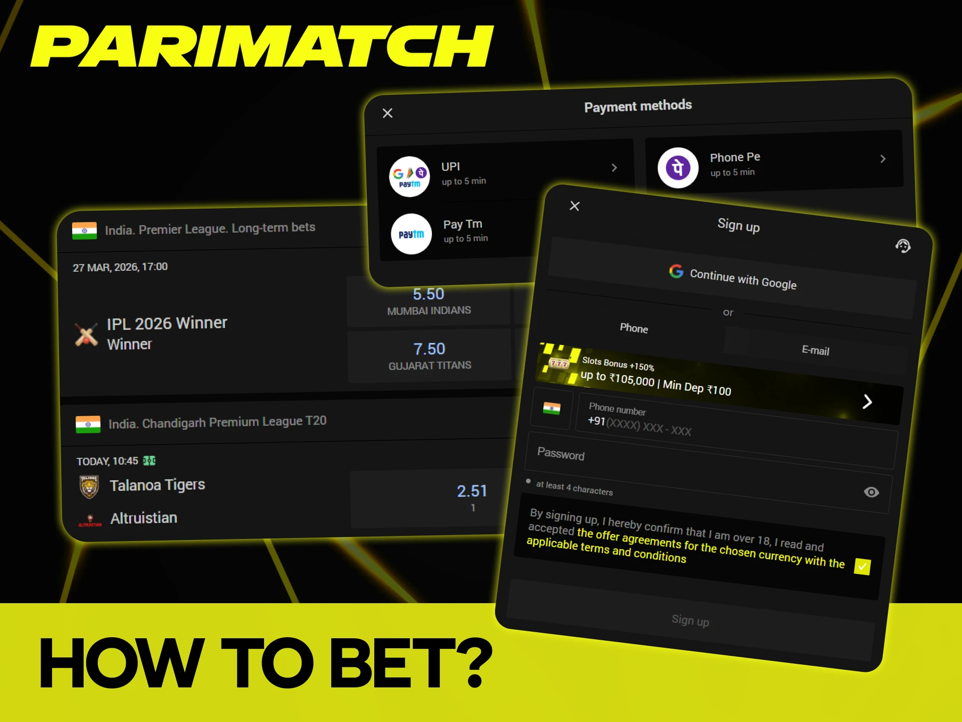 Start betting on cricket at Parimatch in a few steps.