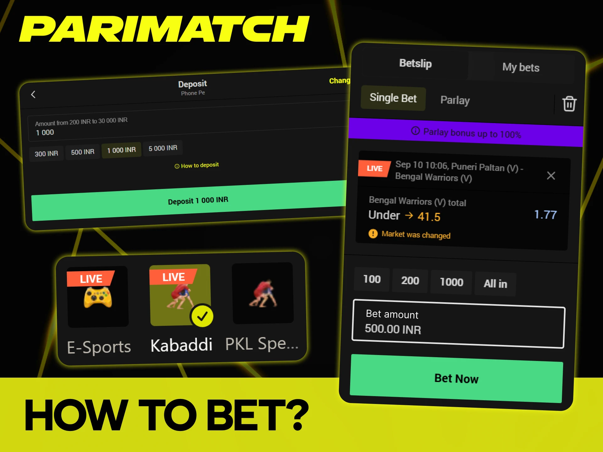 Start betting on kabaddi at Parimatch within several actions.