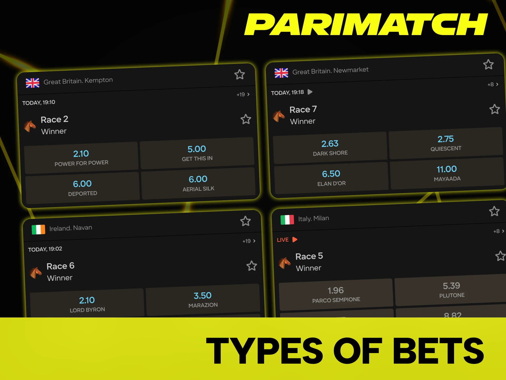 Parimatch offers a wide range of horse racing betting types.