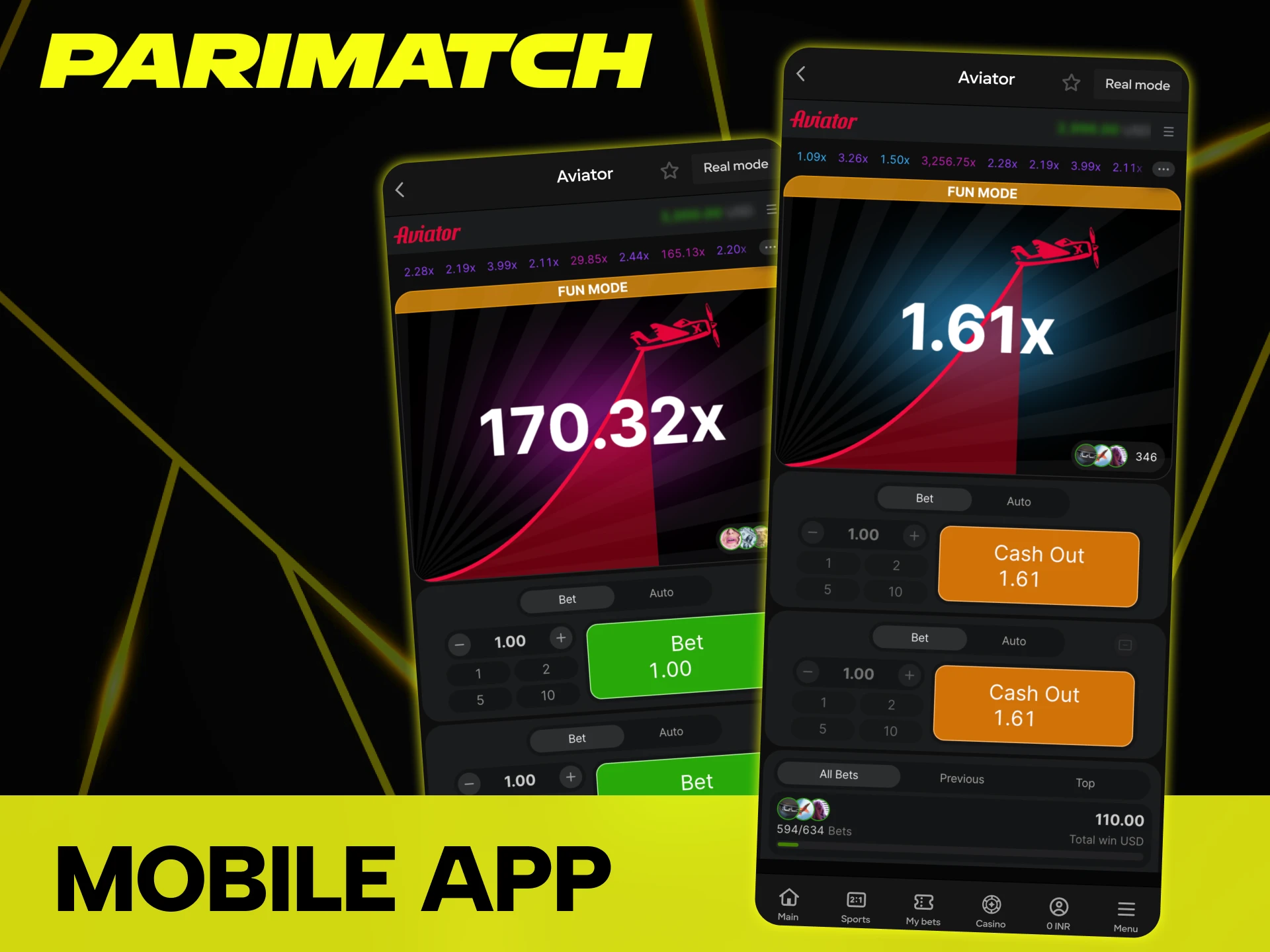 Install Parimatch official app and enjoy Aviator on your device.