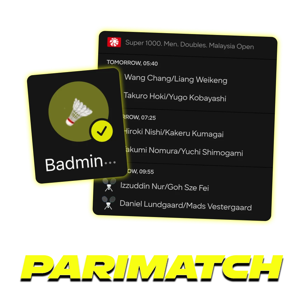 Try Badminton betting on official Parimatch platform.