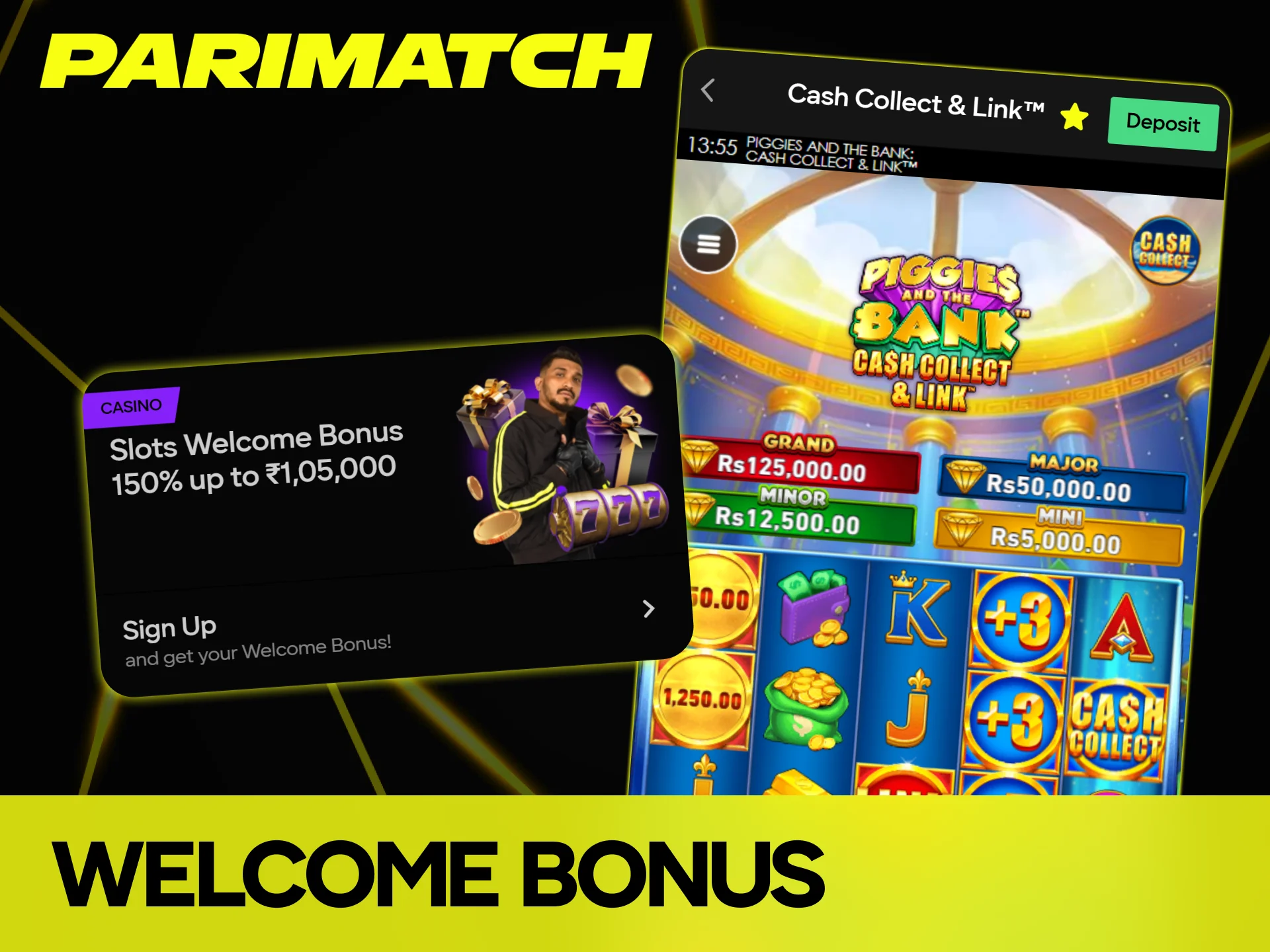 Claim the huge welcome bonus to start playing Piggies and the Bank at Parimatch.