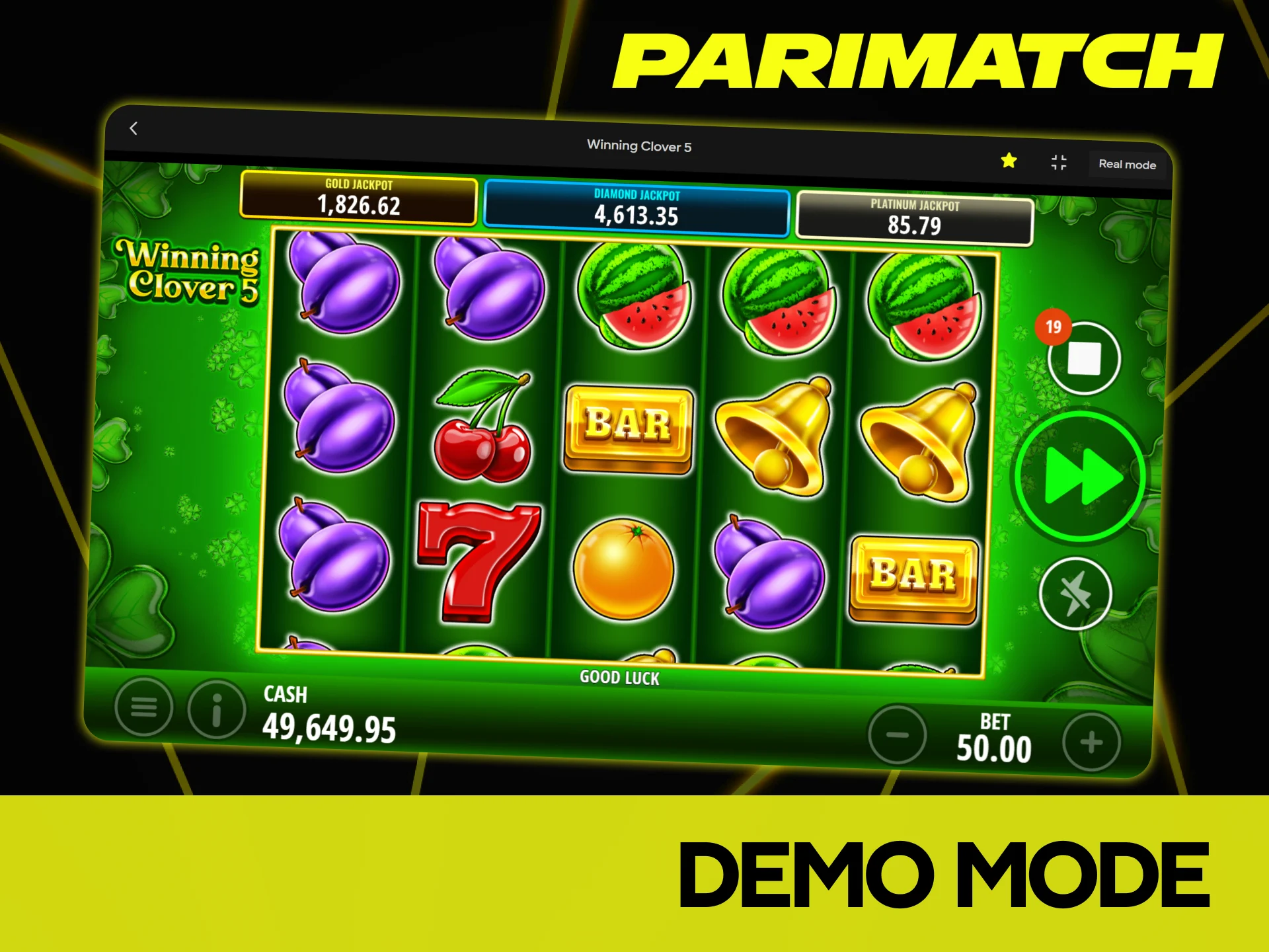 Try the demo mode to practice your spins in Winning Clover 5 without risk at Parimatch.