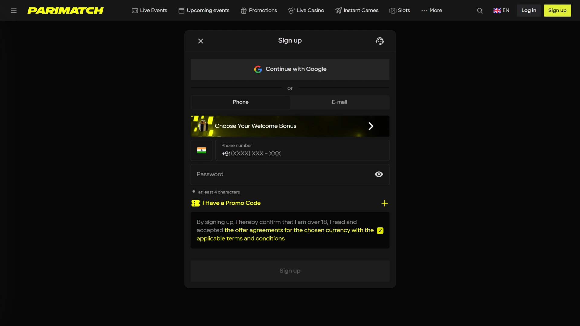 Fill in the registration form on the Parimatch website to start playing.